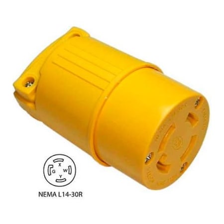 Conntek Locking Connector, L14-30R, 30 A, 125/250V AC, Single Phase, 3 Pole, Spring Clamp Terminals, Black 60419